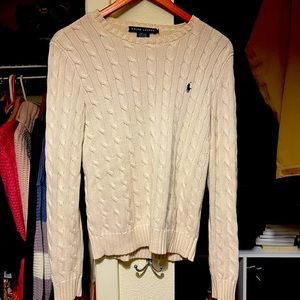 White cable knit sweater